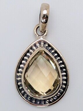Lemon Quartz S925 Sterling Silver Pear Pineapple Cut Pendant
